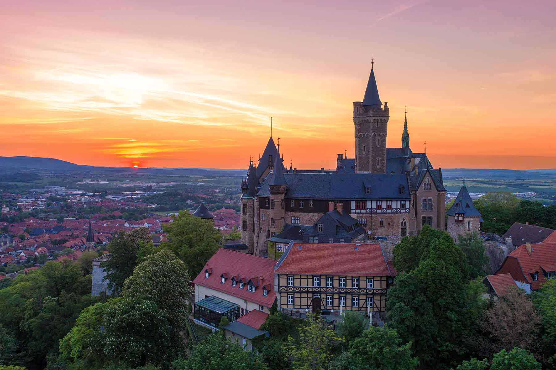 Schloss Wernigerode bij zonsondergang